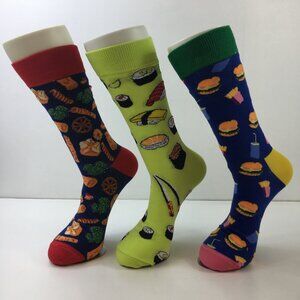 Unisex Printed Colorful Food Pattern Crew Socks Sushi Burger Fries Bread